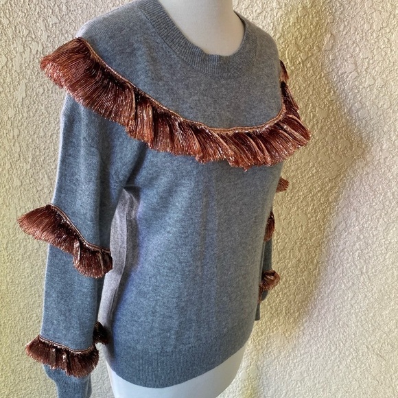 J.Crew Cashmere Sweater Lamé‎ Fringe Heather Gray XS - Picture 7 of 16